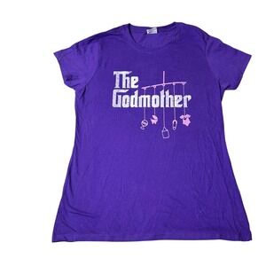 Gildan The Godmother T-Shirt Womens S Purple Baby Shower Gift‎ Graphic Tee